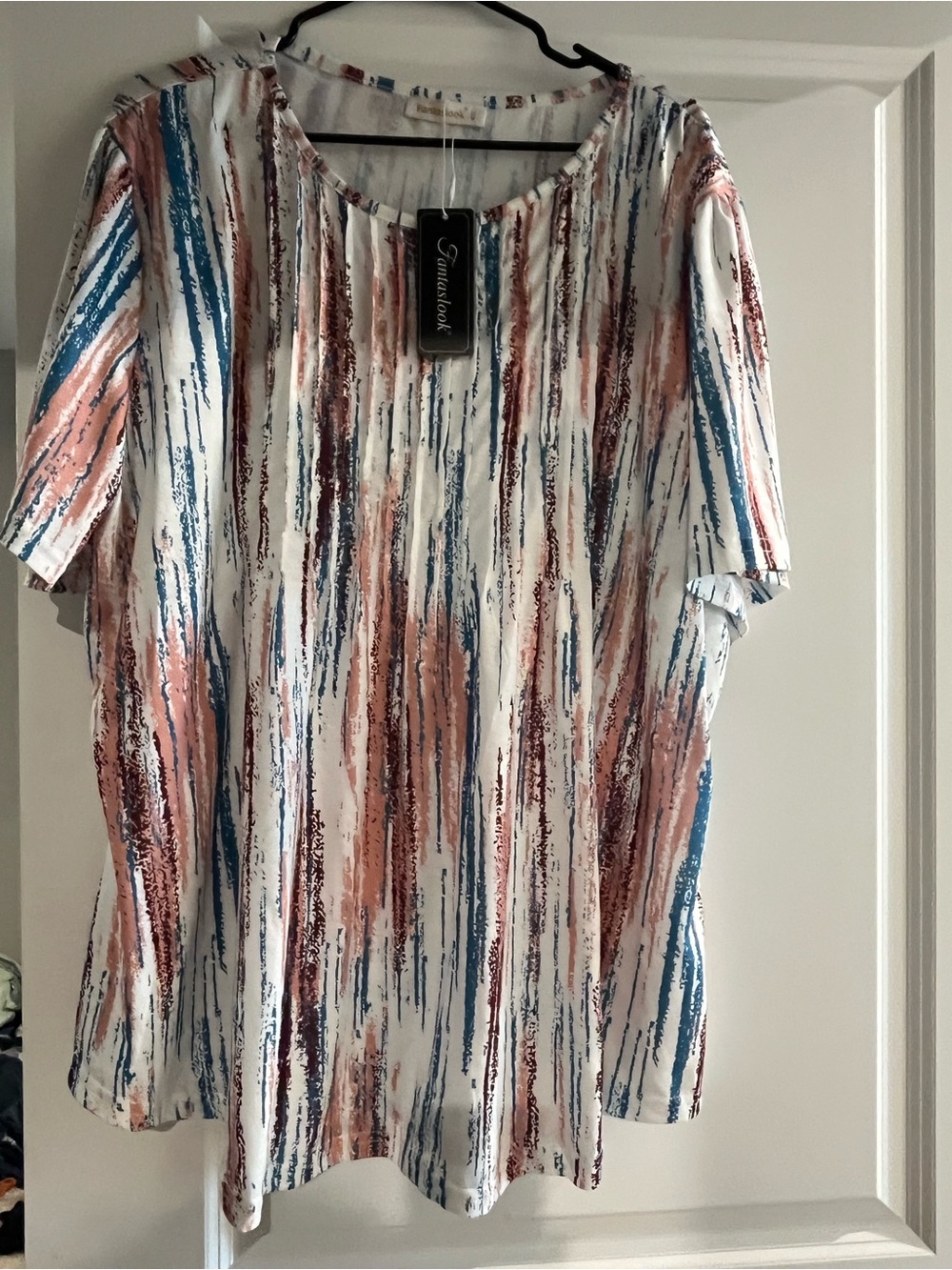 Gracious Girl Short Sleeve Tee in Cream with Blue & Rust Stripes
